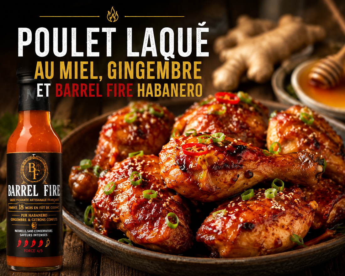 Poulet laqué au miel, gingembre et sauce Barrel Fire Habanero