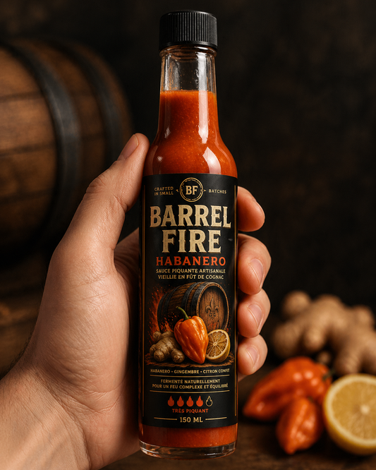 Barrel Fire Habanero – Sauce piquante vieillie en fût de cognac (Batch #01)
